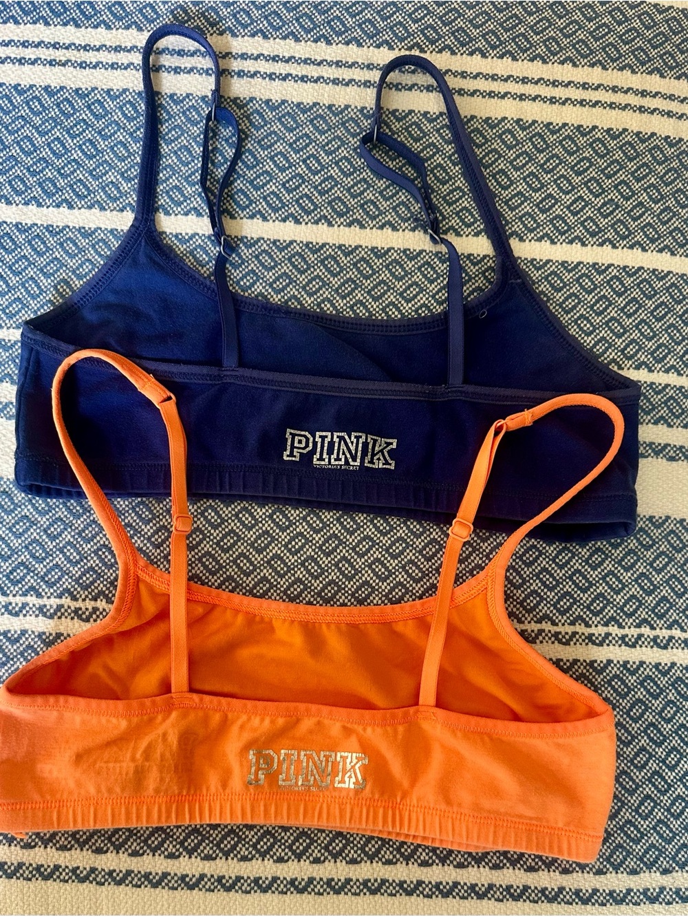 PINK Victoria's Secret Navy & Orange Cotton Bralette Duo
